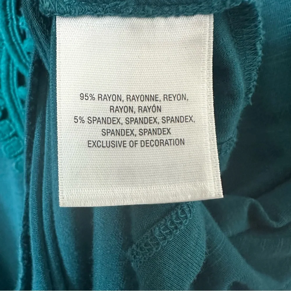 ANTHROPOLOGIE Bobbinlace Tee Knit Top Teal Crochet Lace Front Petite - Picture 5 of 6